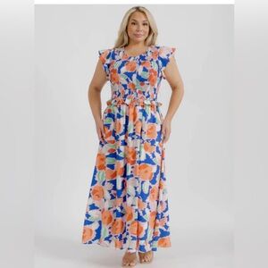 NWT Soul of Curves Floral Ruffle Sleeve Dress - Blue, Orange, White 3X 🌸 BG 03
